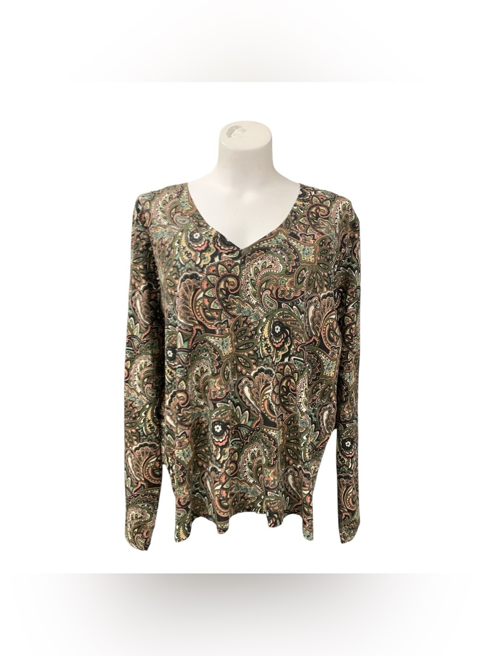 cleo V-Neck Paisley Knit Sweater - Green Multi Size 2X